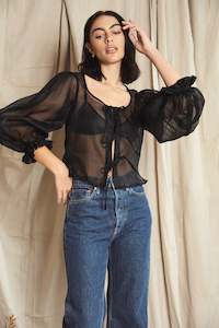All: {SOLD} Gala Blouse in Black Cotton Organza