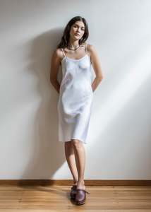 Bias Slip in White Viscose Satin {Sample}