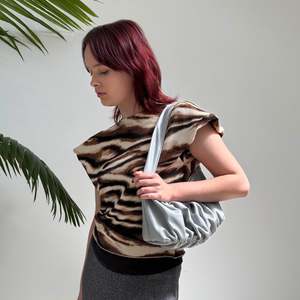 Ruffled Feathers: Ruched Mini Sling Bag - Pebble