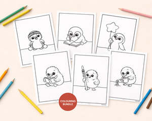 Sale Discounted Stock: Cute Kiwi & Kororā Colouring Pages Bundle | Digital Download