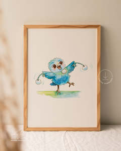 Tūī with Poi Watercolour Print | Digital Download