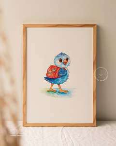 Pūkeko Wearing Backpack Watercolour Print | Digital Download