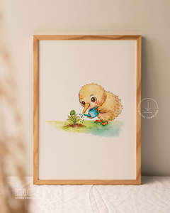 Kiwi Watering Fern Watercolour Print | Digital Download