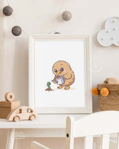 Kiwi Watering a Fern Print | Digital Download
