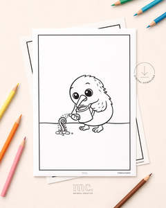 Kiwi Watering Fern Colouring Page