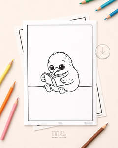 Kiwi Reading Colouring Page