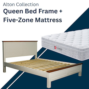 Bed Frame Mattress Deals: Alton Queen Bed Frame (White) + Five Zone Mattress Combo