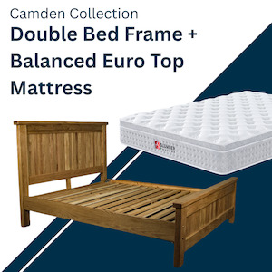 Bed Frame Mattress Deals: Camden Oak Double Bed Frame + Balanced Euro Top Mattress