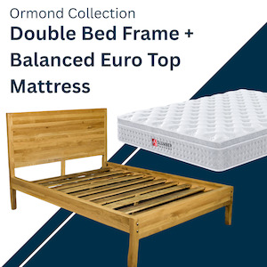 Bed Frame Mattress Deals: Ormond Oak Double Bed Frame + Balanced Euro Top Mattress Combo