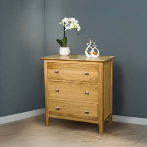 Oak Furniture: Victoria Oak 3 Drawer Tallboy