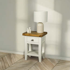 Oak Furniture: Tasmania Oak Top Bedside Table / Lamp Table