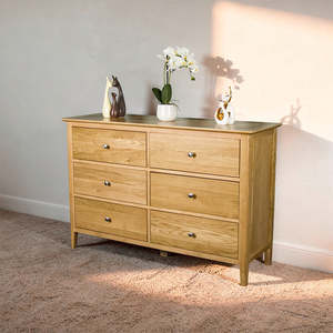 Oak Furniture: Victoria Oak 6 Drawer Lowboy