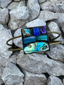 Products: Antique bronze square stained glass, paua and turquoise cuff bracelet 2 Mainlymosaics