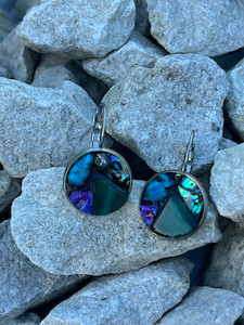 Round silver stained glass, paua and turquoise earrings 2 Mainlymosaics