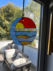 Sun, Moon and Waves mosaic suncatcher Mainlymosaics