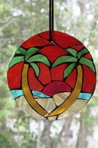 Palm tree stained glass mosaic suncatcher Mainlymosaics