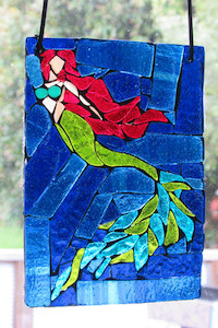 Mermaid 2 stained glass mosaic suncatcher Mainlymosaics