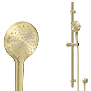 Shower Slides And Shower Sets: ELEMENTI SPLASH PLUS ROUND SLIDE SHOWER 900MM 3 FCT - BRUSHED BRASS