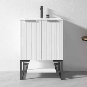 Freestanding Vanities: 600MM FLUTED WHITE FLOORSTANDING PLYWOOD VANITY WITH CERAMIC TOP
