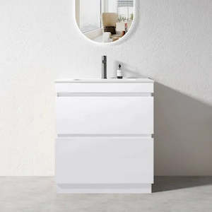 VALENTINA SLIM FLOOR STANDING VANITY | WHITE GLOSS | 900MM | PLYWOOD WITH CERAMIC TOP