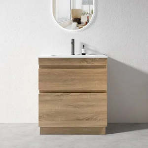 VALENTINA SLIM FLOOR STANDING VANITY | LIGHT OAK | 600MM | PLYWOOD WITH CERAMIC TOP