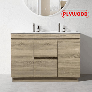 Freestanding Vanities: 1200MM MADRID PLYWOOD LIGHT OAK FLOOR STANDING VANITY | DOUBLE BASIN