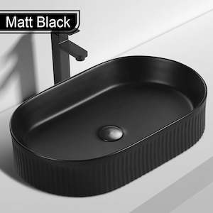 FLUTED OVAL CERAMIC BASIN - 580X360MM - MATT BLACK