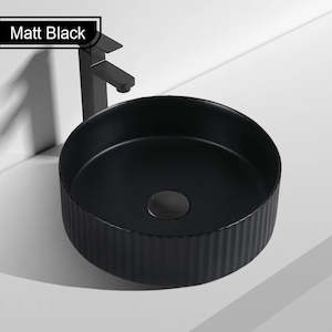 360MM ROUND FLUTED CERAMIC BASIN - MATT BLACK (ABOVE-COUNTER )