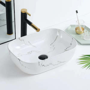 Basins: GLOSS WHITE MARBLE LOOK CERAMIC ART BASIN