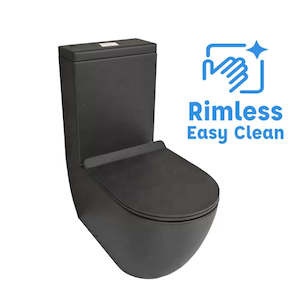 Toilet Suites: SOHO BLACK CERAMIC RIMLESS BACK TO WALL TOILET SUITE 630x360x830MM