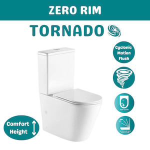 BROOKLYN OVERHEIGHT ZERO RIM TORNADO TOILET SUITE - RIMLESS, OVERHEIGHT & POWERFUL FLUSH
