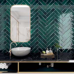DARK GREEN CERAMIC SUBWAY TILES 75X300MM