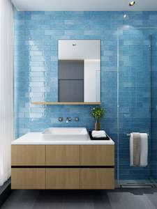 Subway Tiles: SKY BLUE CERAMIC SUBWAY TILES 75X300MM - $59/SQM