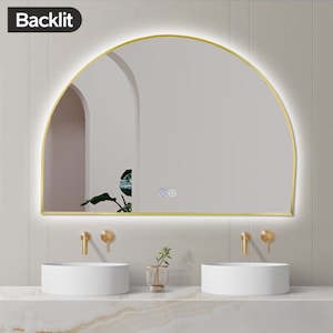 Mirrors And Mirror Cabinets: 1200x850MM BRUSHED GOLD METAL FRAME ARCHED BACKLIT LED MIRROR | DEFOGGER | 3 COLOURS LIGHTS