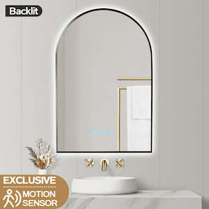 600x900MM GUNMETAL GREY METAL FRAME ARCHED BACKLIT LED MIRROR WITH MOTION SENSOR&hellip;