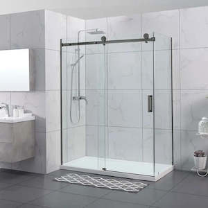 Showers: 1200X900MM FRAMELESS SHOWER SLIDING DOOR AND RETURN PANEL - BRUSHED GUNMETAL