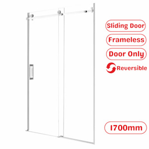 Showers: 1700MM FRAMELESS SLIDING DOOR SHOWER GLASS- CHROME