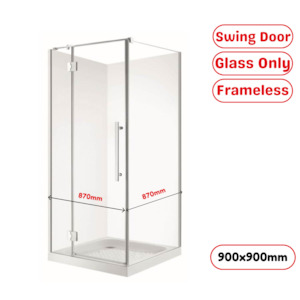 900X900MM FRAMELESS SHOWER GLASS WITH SWING DOOR- CHROME