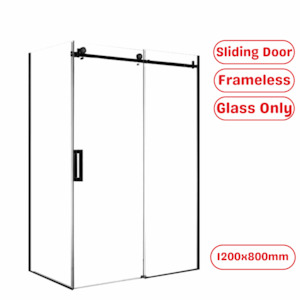 1200X800MM FRAMELESS SHOWER SLIDING DOOR AND RETURN PANEL- BLACK