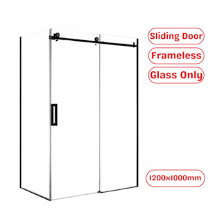 Frameless Shower Glass: 1200X1000MM FRAMELESS SHOWER SLIDING DOOR AND RETURN PANEL- BLACK