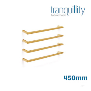 TRANQUILLITY ROUND SINGLE BAR HEATED TOWEL RAIL 450MM - BRUSHED BRASS