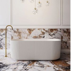 Baths: 1700MM ZEPHYR FLUTED BACK TO WALL FREESTANDING BATH - MATTE WHITE (ONLINE ONLY)