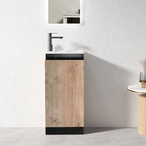 Slim Vanities: YOLO SLIM FLOOR STANDING VANITY | BLACK AND LIGHT OAK | 400MM | PLYWOOD