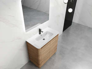 Vanities: 900MM BROOK CURVED FLOORSTANDING VANITY | HONEY OAK