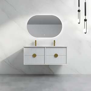 Vanities: ELVA FLUTED WALL HUNG VANITY 1200MM DOUBLE - WHITE