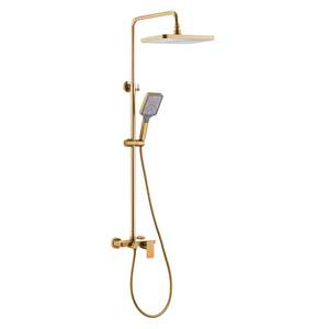 Products: SQUARE 4 IN 1 SHOWER STATION WITH EXTERNAL MIXER - BRUSHED GOLD