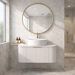 LINEA CURVED FLUTED WALL HUNG VANITY | 900MM | MATT WHITE