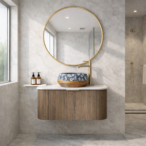 LINEA CURVED FLUTED WALL HUNG VANITY | 900MM | DARK BROWN OAK