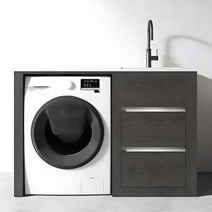 1300MM CHARRED ASH PLYWOOD LAUNDRY STATION | STONE BENCHTOP | STAINLESS STEEL SINK