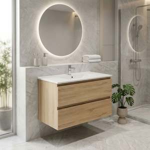 Vanities: NELSON WALL HUNG VANITY | 900MM | LIGHT OAK | PLYWOOD